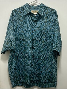 John A. Niles Men's Blue Patterned Short-Sleeve Button-Down Shirt